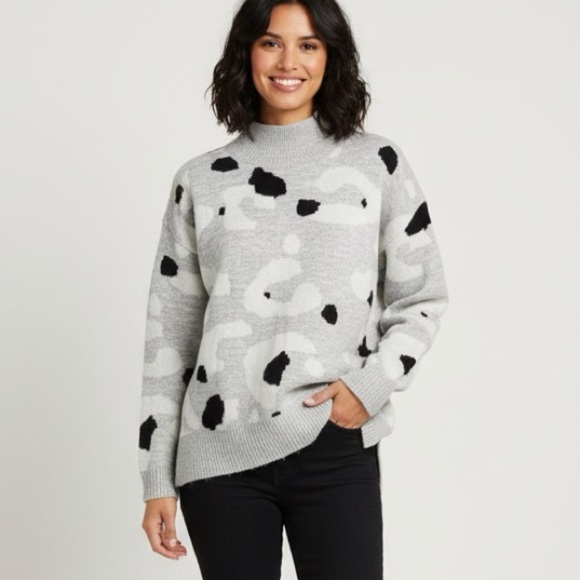 Animal Print Jacquard Funnel Neck Jumper Pullover Sweater Size Large - Picture 1 of 11
